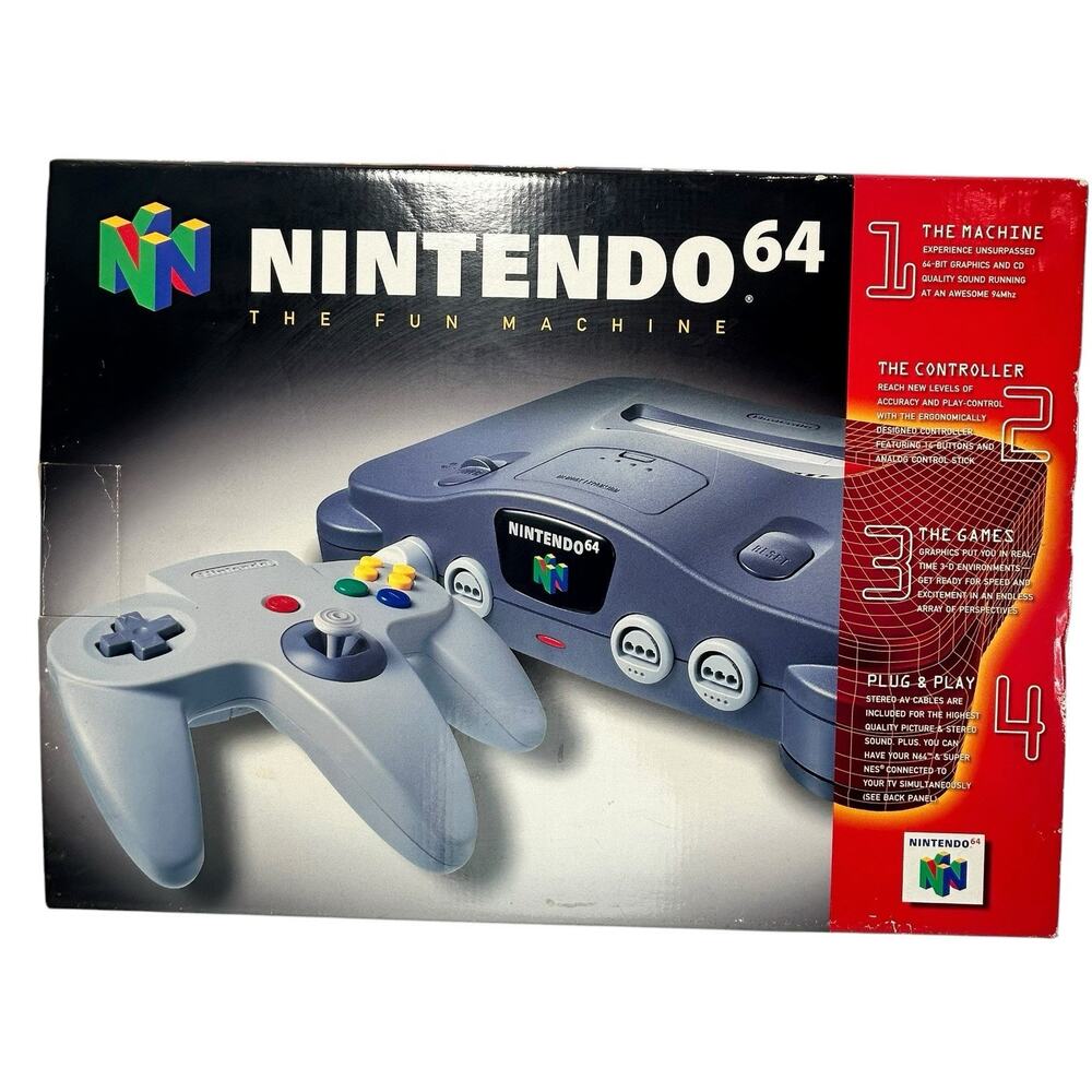1996 Nintendo 64 Launch Edition Console Game Control Deck Complete in Box CIB